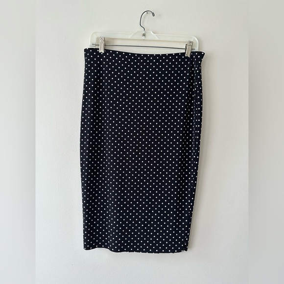 Vince Camuto Black And White Polka Dot Elastic Waist Pencil Skirt Raw Hem Sz S - Picture 2 of 8